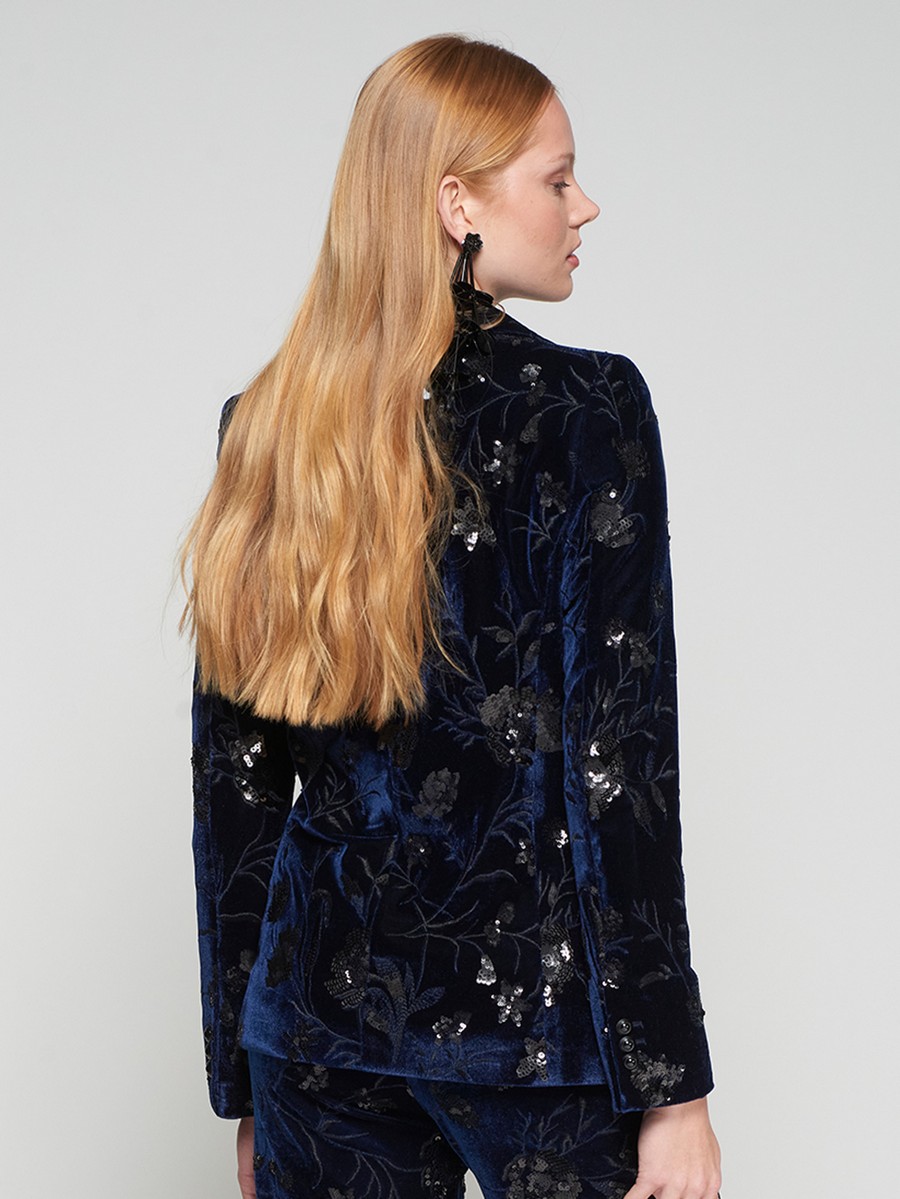 Vilagallo Γυναικείο Σακάκι Straight Fit Βελούδινο Με Κεντημένα Λουλούδια Και Παγιέτες φωτογραφία