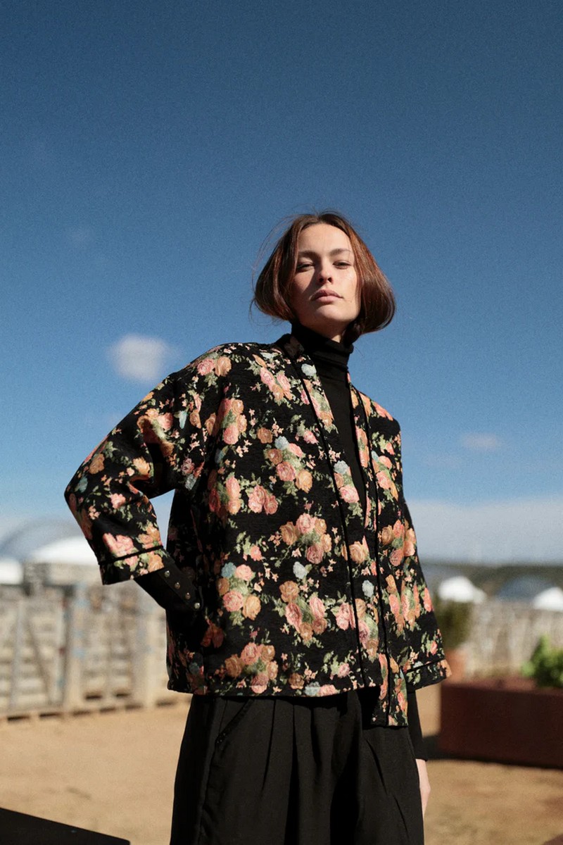 Luna Llena Luna Llena Γυναικείο Κιμονό Regular Fit Βελούδινο Floral Μαύρο
