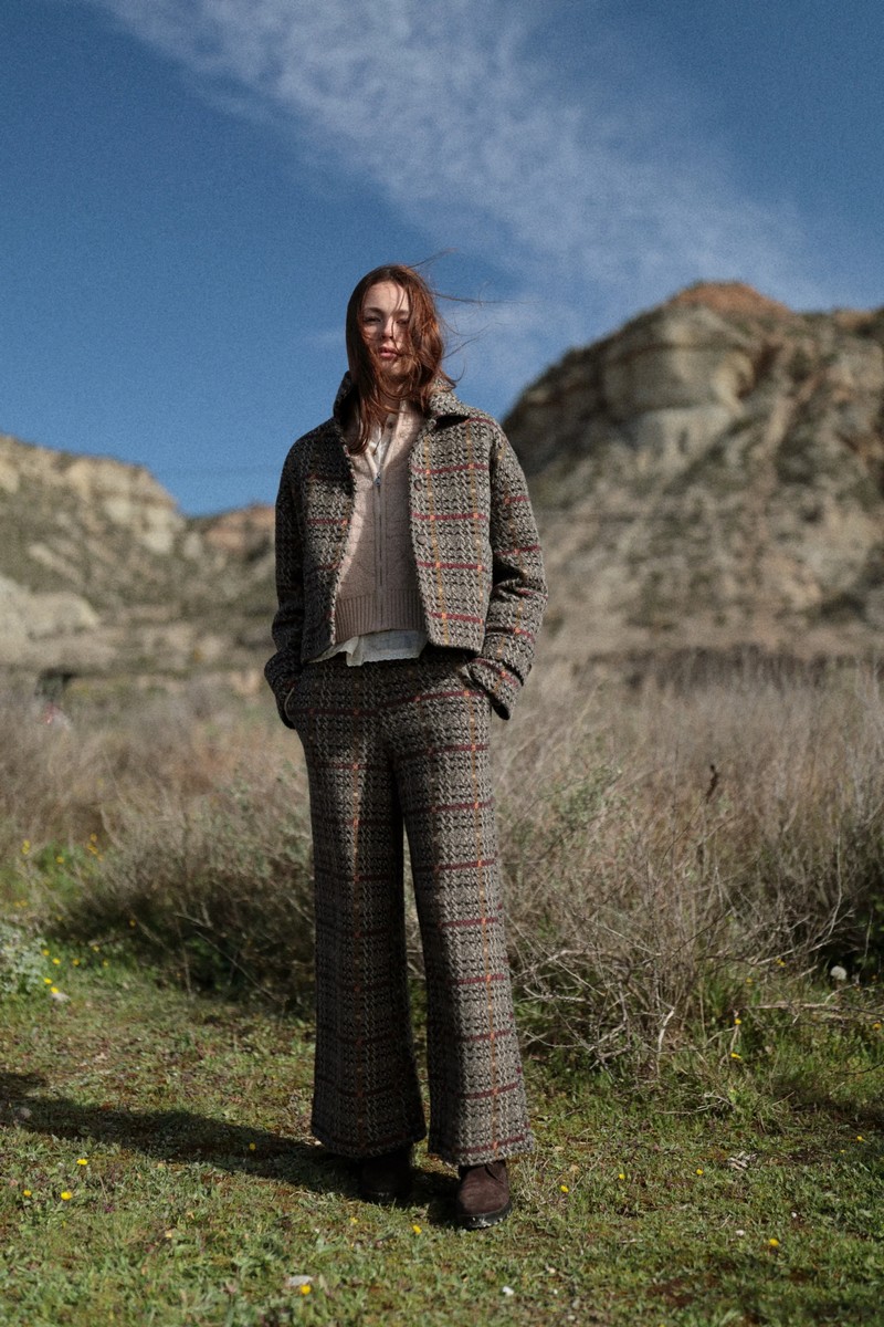 Luna Llena Γυναικεία Ζακέτα Regular Fit Tweed Με Κάρο Σχέδιο Γκρι φωτογραφία