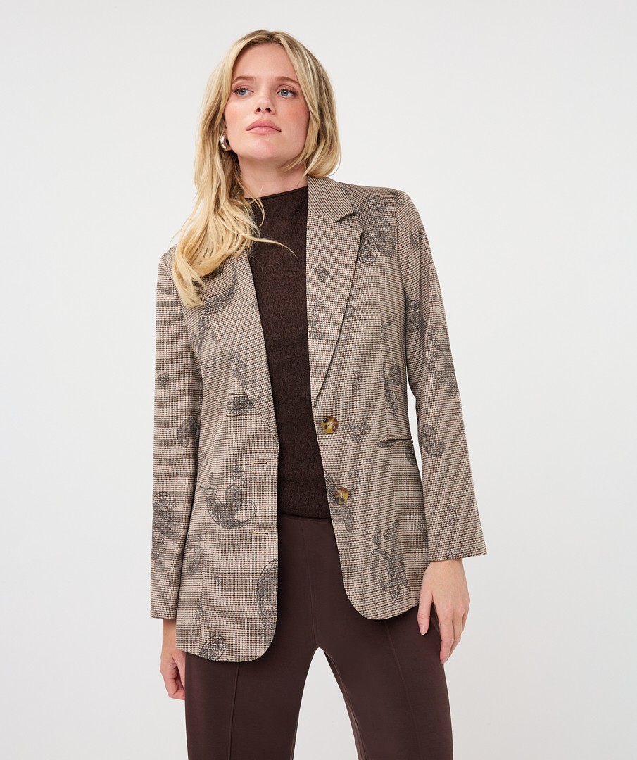 EsQualo EsQualo Γυναικείο Καρό Σακάκι Mε Paisley Σχέδιο Για Business & Smart Casual Εμφανίσεις