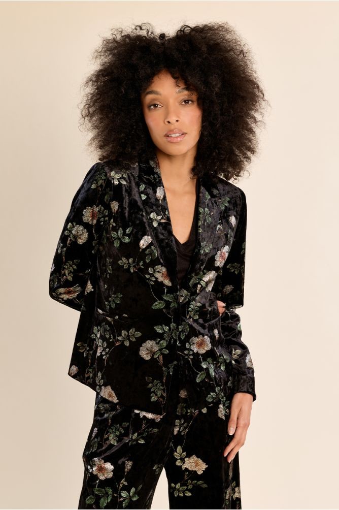 Molly Bracken Molly Bracken Γυναικείο Βελούδινο Σακάκι με Floral Μοτίβο Regular Fit Για Business & Formal Εμφανίσεις