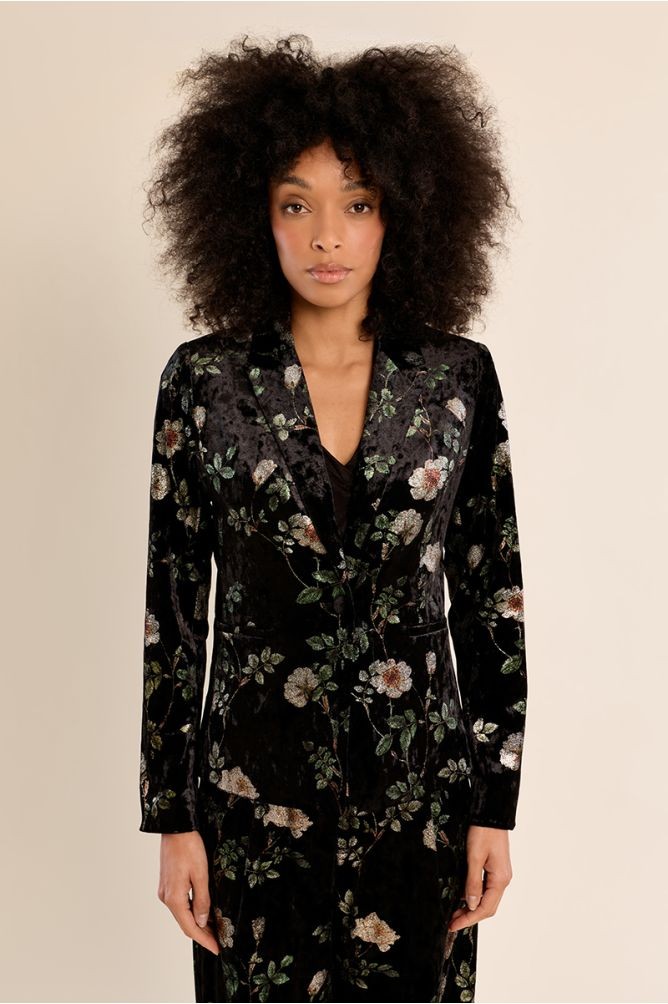 Molly Bracken Molly Bracken Γυναικείο Βελούδινο Σακάκι με Floral Μοτίβο Regular Fit Για Business & Formal Εμφανίσεις - 3
