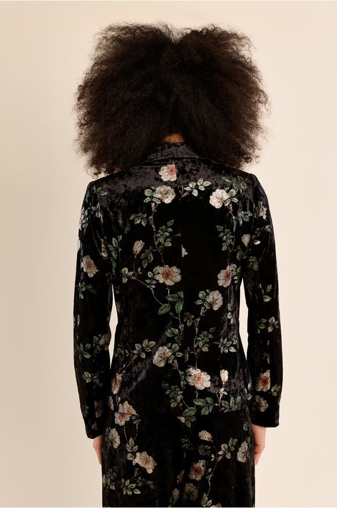 Molly Bracken Molly Bracken Γυναικείο Βελούδινο Σακάκι με Floral Μοτίβο Regular Fit Για Business & Formal Εμφανίσεις - 4