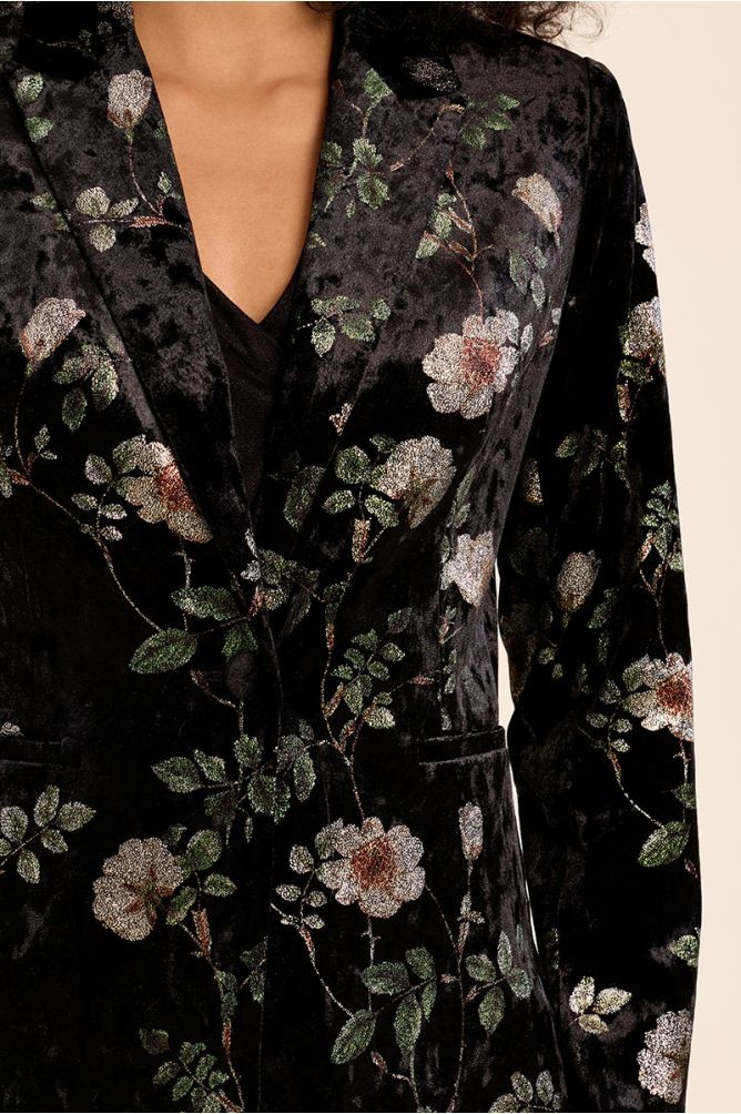 Molly Bracken Molly Bracken Γυναικείο Βελούδινο Σακάκι με Floral Μοτίβο Regular Fit Για Business & Formal Εμφανίσεις - 5