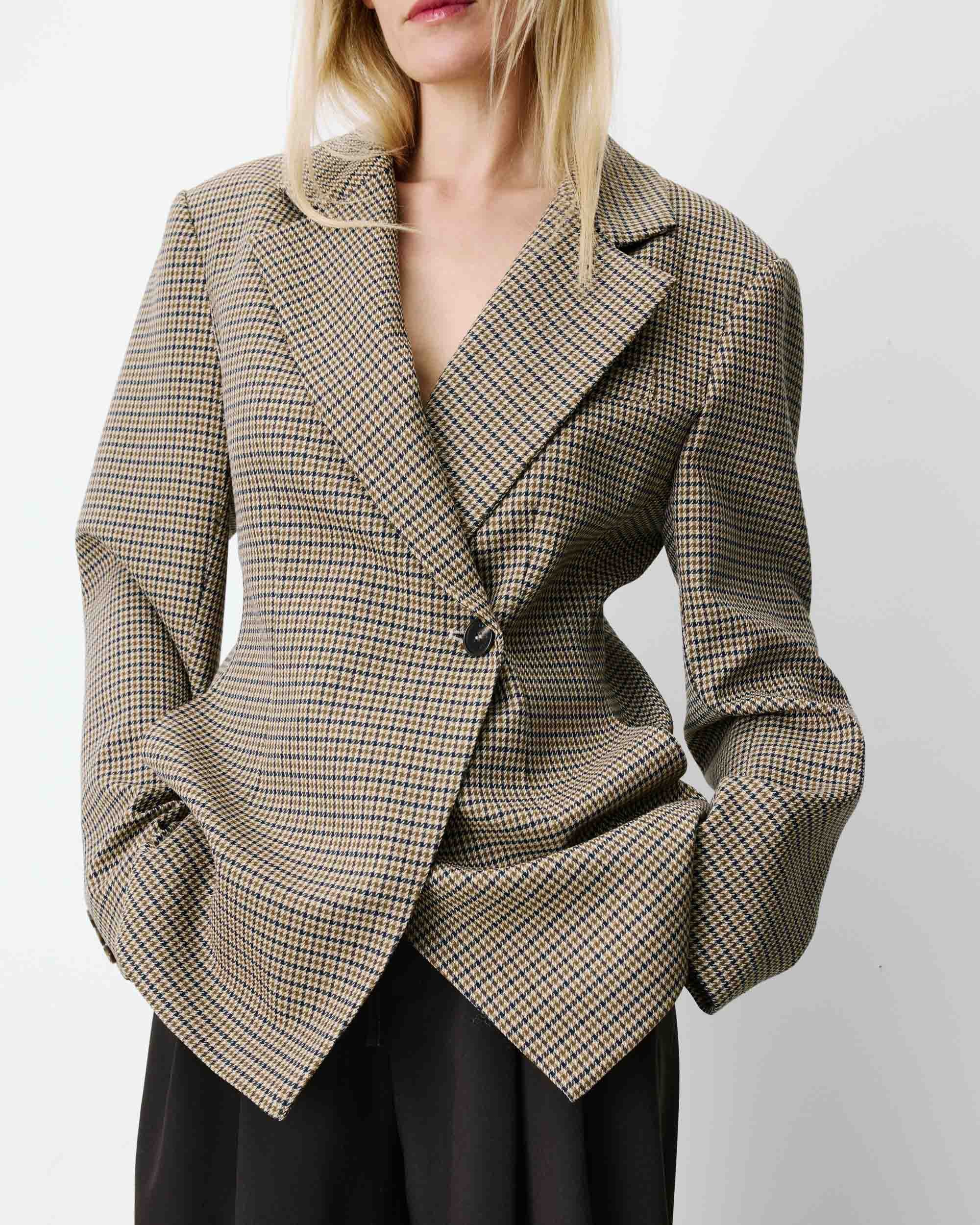 Grace & Mila Grace & Mila Γυναικείο Σακάκι Μεσάτο Με Houndstooth Μοτίβο Και Ασύμμετρο Σχέδιο Για Business & Formal Εμφανίσεις