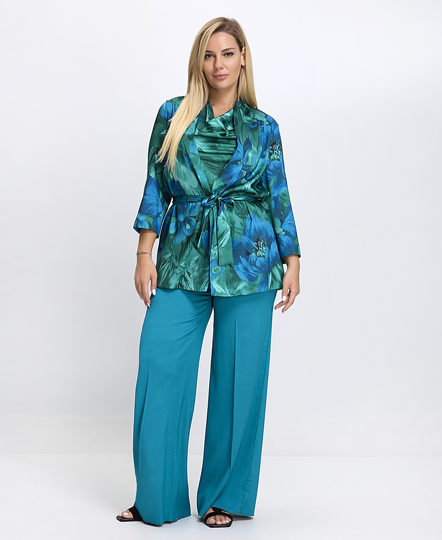 Γυναικεία Ζακέτα/Κιμονό Floral με Ζωνάκι Regular Fit σε Πράσινο φωτογραφία