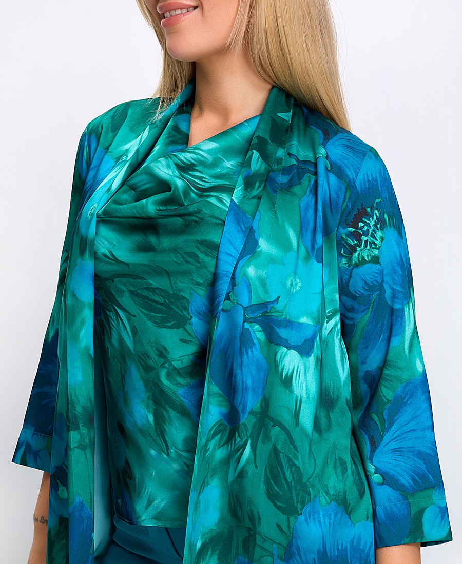 Γυναικεία Ζακέτα/Κιμονό Floral με Ζωνάκι Regular Fit σε Πράσινο φωτογραφία