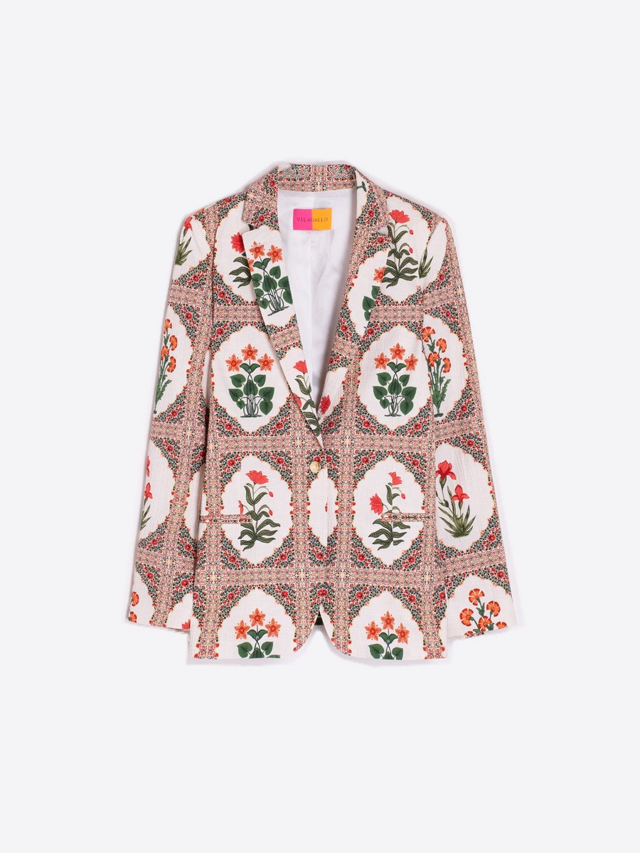 Vilagallo Γυναικείο Σακάκι Regular Fit Seersucker Floral Εκτύπωση φωτογραφία