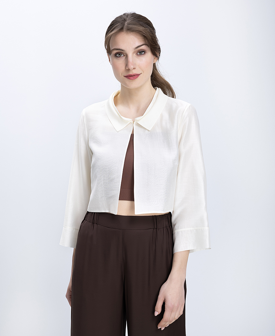 Diana D Γυναικείο Σακάκι Cropped Με Γιακά Και 3 4 Μανίκι Regular Fit