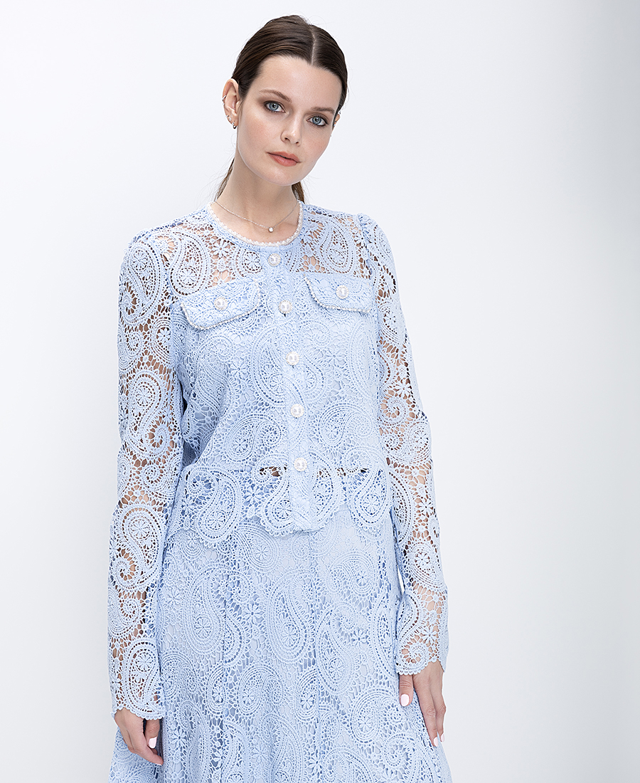 Paper Lace Γυναικείο Σακάκι Regular Fit Δαντελένιο Με Κουμπιά Και Patch Τσέπες