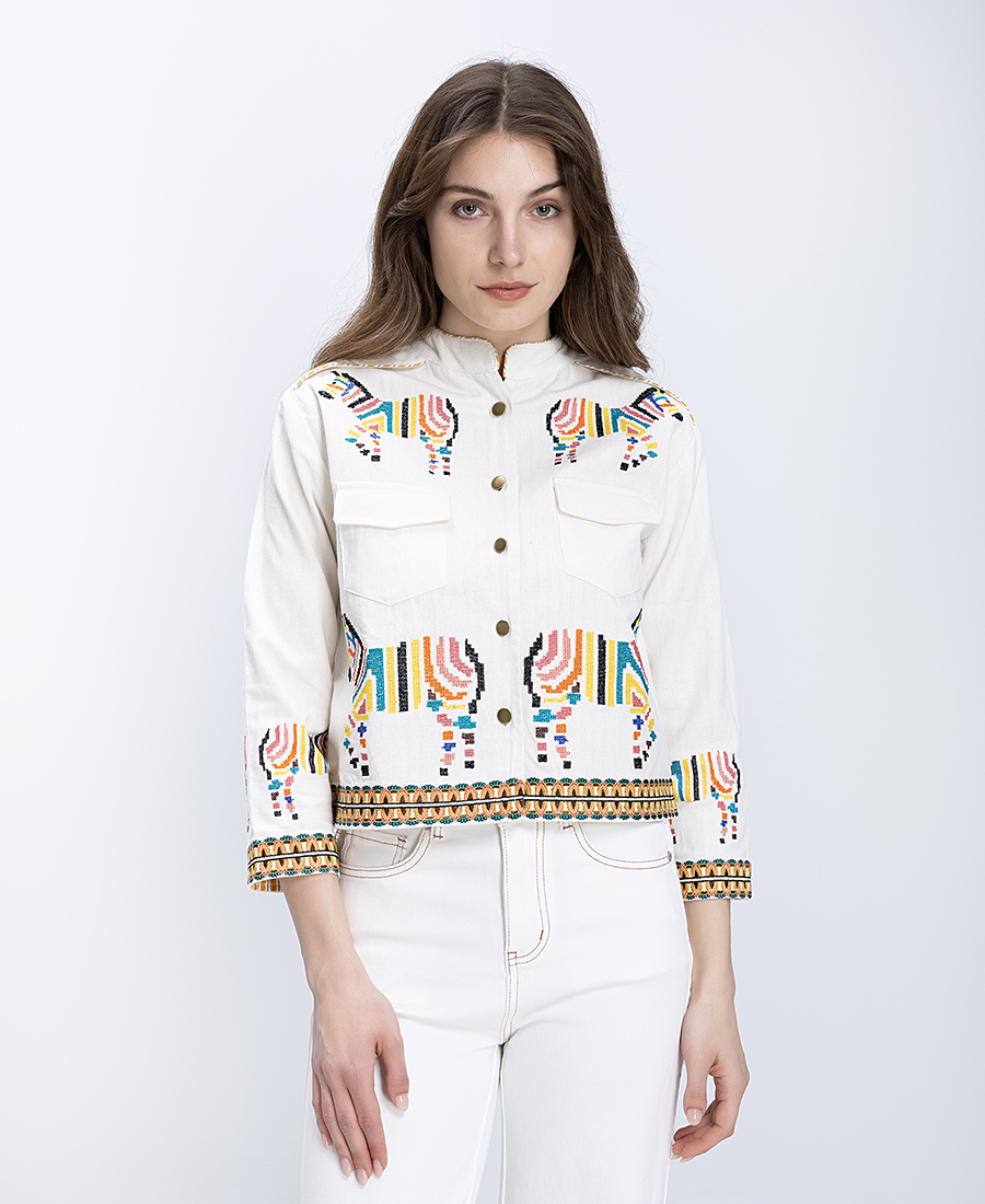 Luna Llena Γυναικείο Τζάκετ Με Κεντήματα Και Τσέπες Regular Fit Βαμβακερό