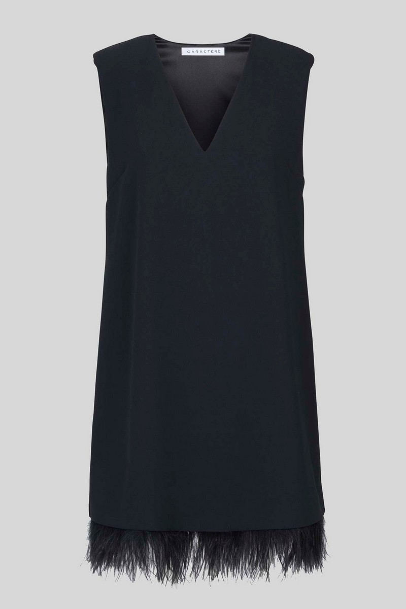 Caractere Caractere Γυναικείο Φόρεμα Mini Straight Fit Με Βαθύ V Λαιμόκοψη Μαύρο - 3