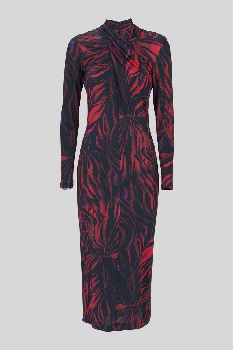 Caractere Caractere Γυναικείο Bodycon Midi Φόρεμα σε Κόκκινο Εμπριμέ - 3
