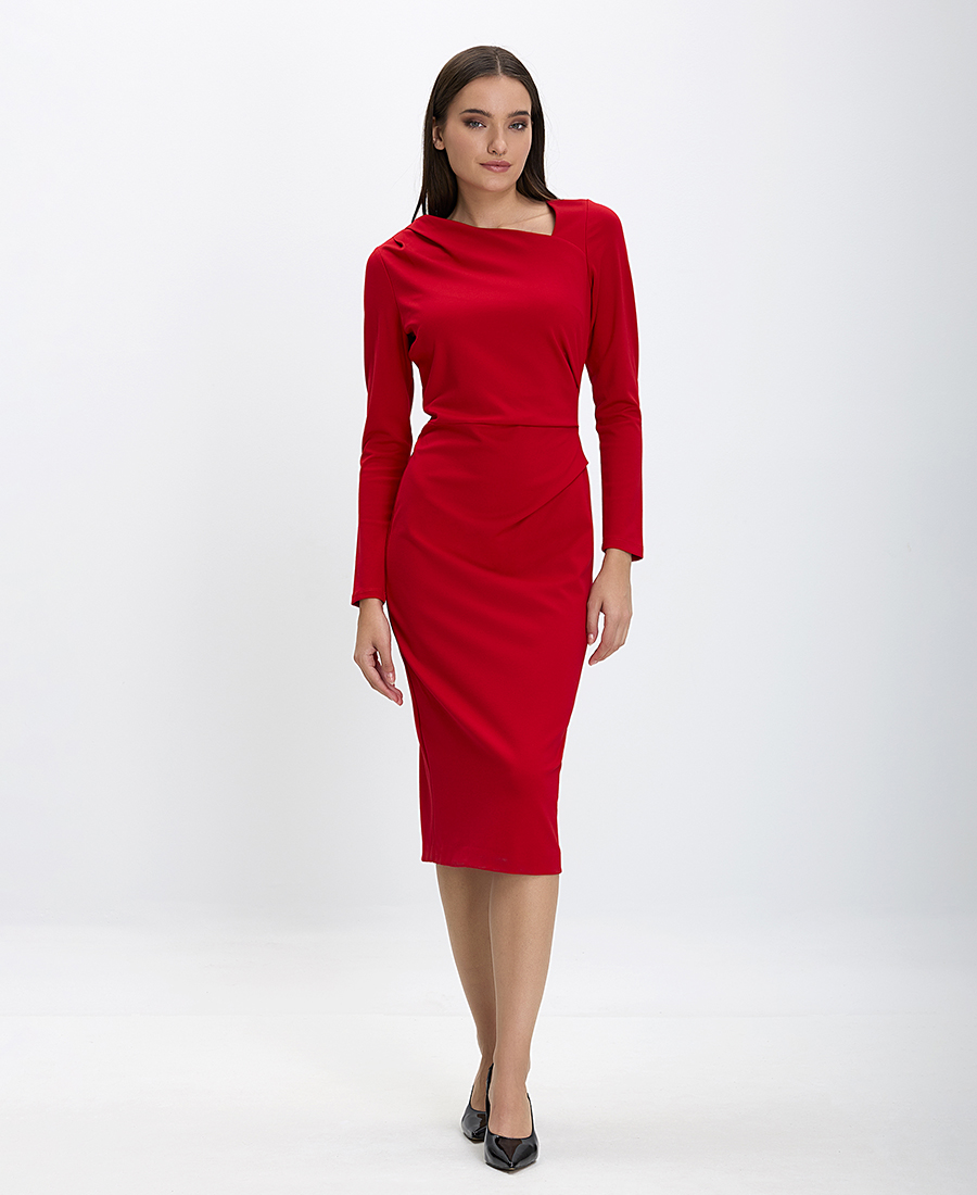  Caractere Γυναικείο Midi Φόρεμα Jersey Slim Fit σε Κόκκινο 2025