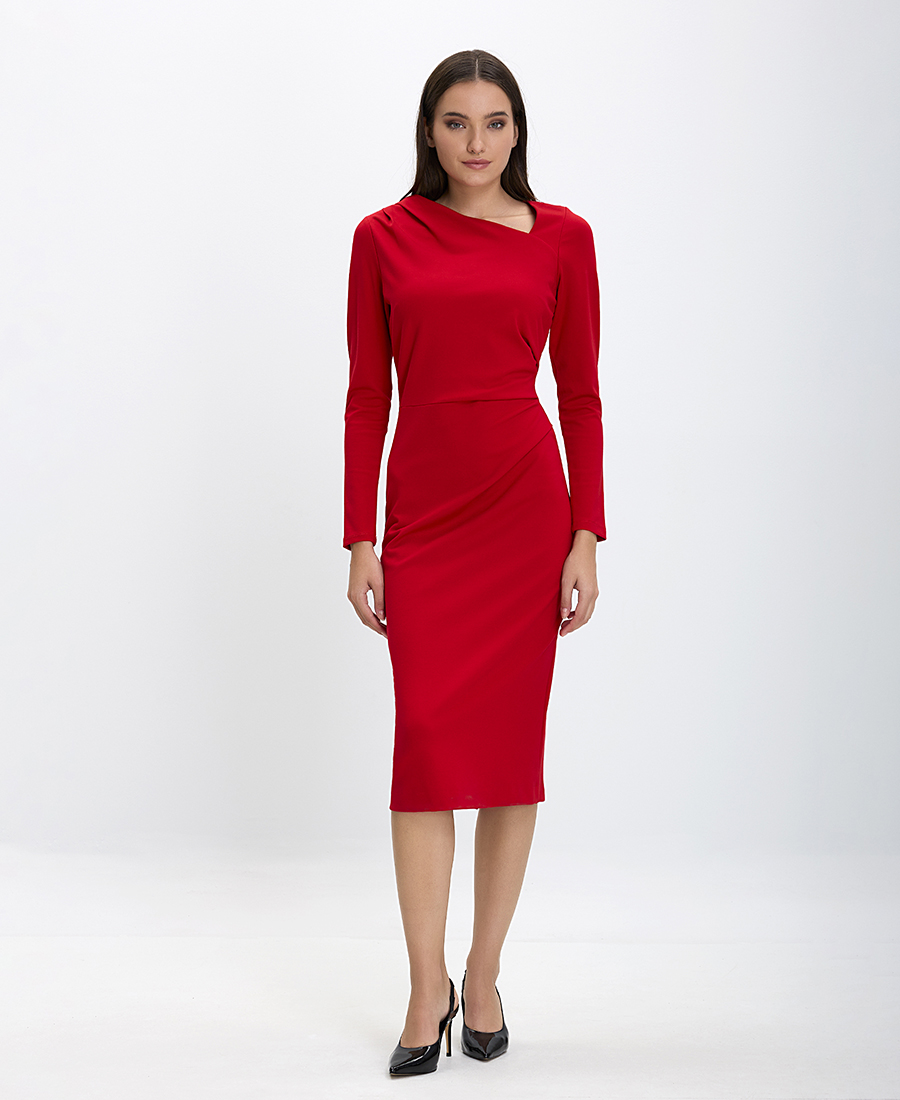 Caractere Caractere Γυναικείο Midi Φόρεμα Jersey Slim Fit σε Κόκκινο - 3