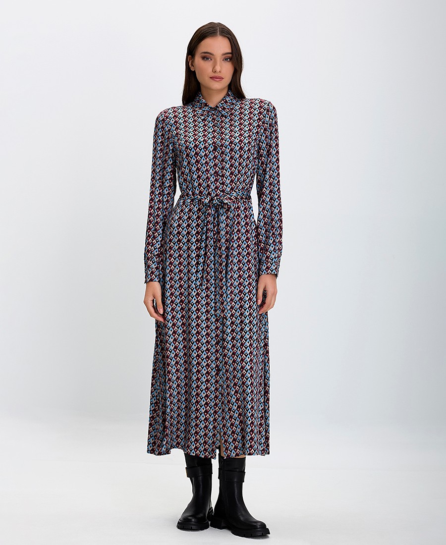 Laura Donini Γυναικείο Μακρύ Φόρεμα με Γεωμετρικό Μοτίβο Regular Fit σε Εμπριμέ