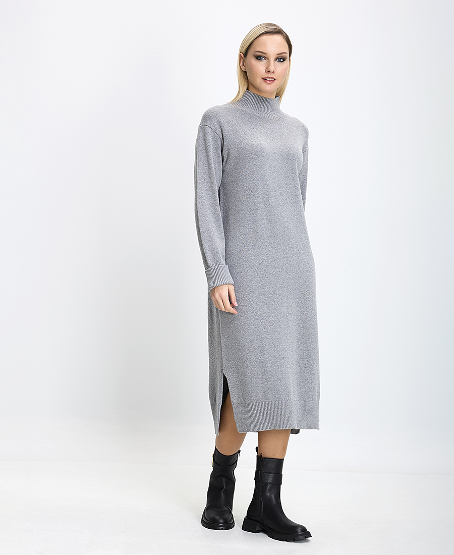 Γυναικείο Φόρεμα Regular Fit Midi Ημιζιβάγκο Γκρι φωτογραφία