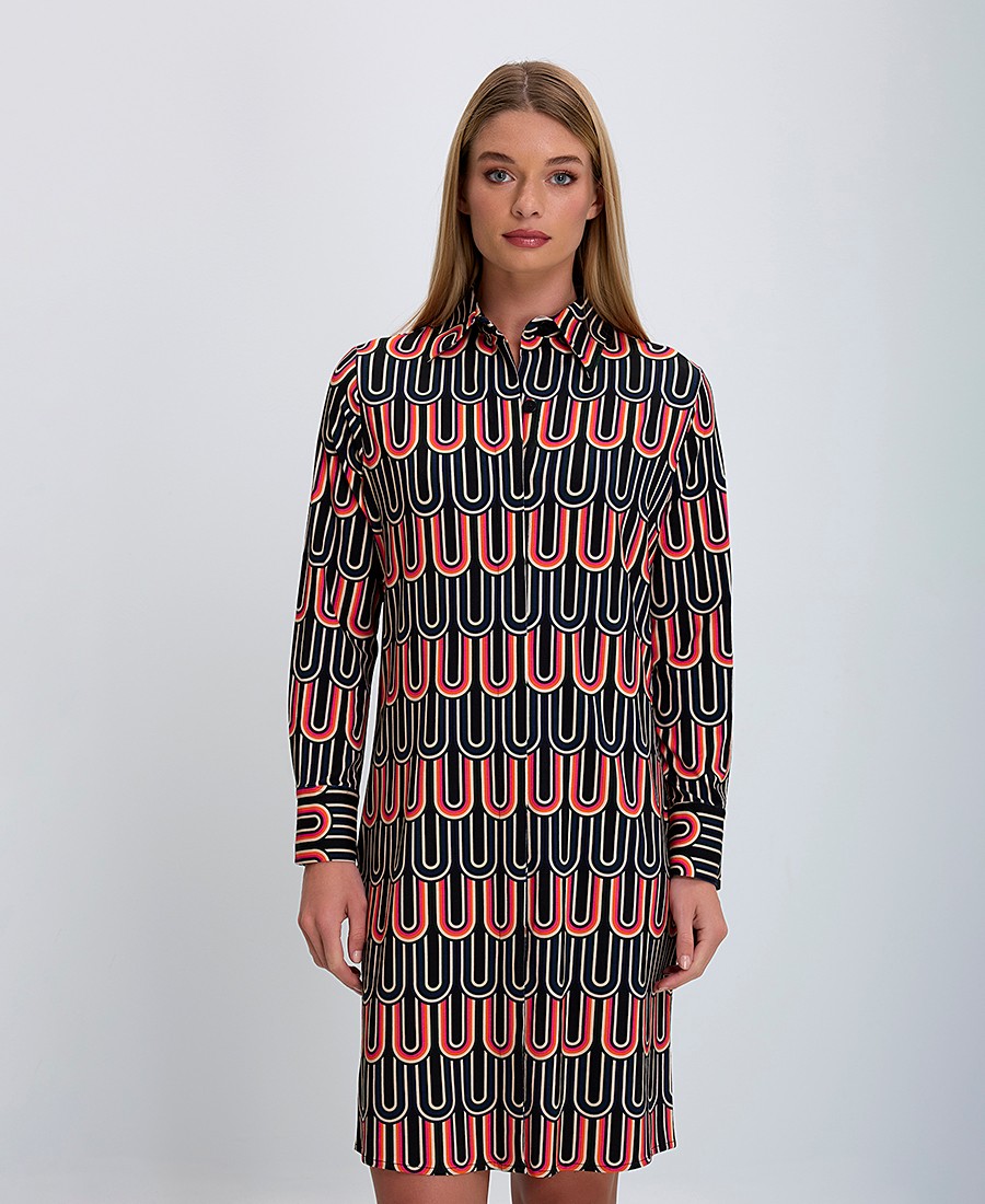 Vilagallo Vilagallo Γυναικείο Φόρεμα Regular Fit με Γεωμετρικό Μοτίβο Εμπριμέ