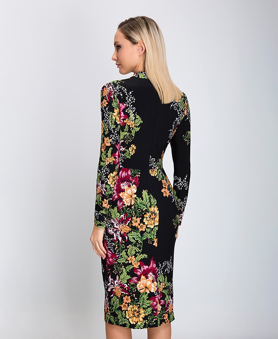 Stella Lorand Γυναικείο Φόρεμα με Όρθιο Γιακά Midi Slim Fit Εμπριμέ - 3