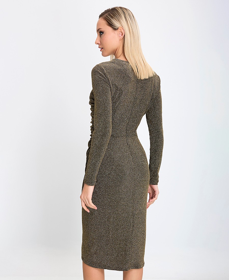 Γυναικείο Ασύμμετρο Φόρεμα Regular Fit με Σούρες Χρυσό φωτογραφία