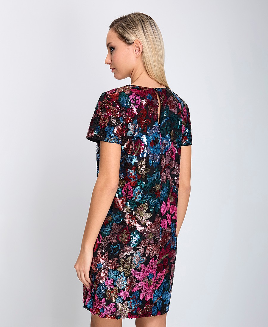 Γυναικείο Φόρεμα Mini Regular Fit με Στρογγυλή Λαιμόκοψη και Κοντό Μανίκι Εμπριμέ φωτογραφία