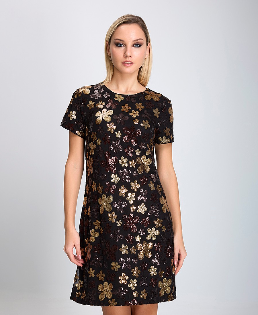 Stella Lorand Γυναικείο Φόρεμα Mini με Στρογγυλή Λαιμόκοψη και Κοντό Μανίκι Εμπριμέ Φλοράλ