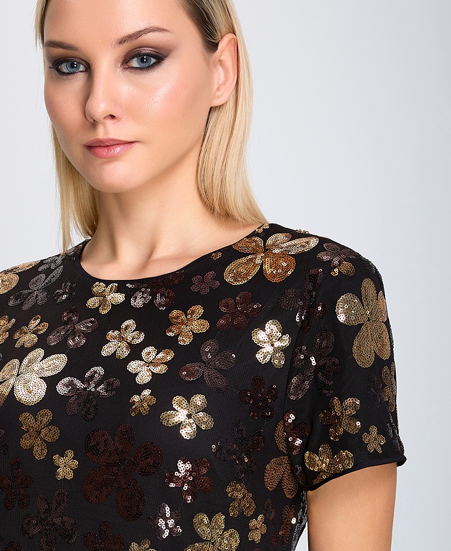 Γυναικείο Φόρεμα Mini με Στρογγυλή Λαιμόκοψη και Κοντό Μανίκι Εμπριμέ Φλοράλ φωτογραφία