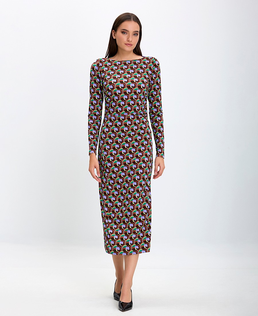 Maliparmi Γυναικείο Φόρεμα Λαιμόκοψη Boat Μακρυμάνικο Ζέρσεϊ Με Μοτίβο