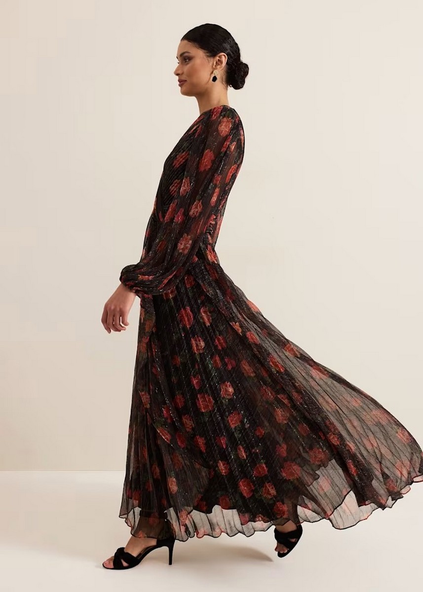 Phase Eight Γυναικείο Μαξι Φόρεμα Εμπριμέ Πλισέ Φλοράλ φωτογραφία