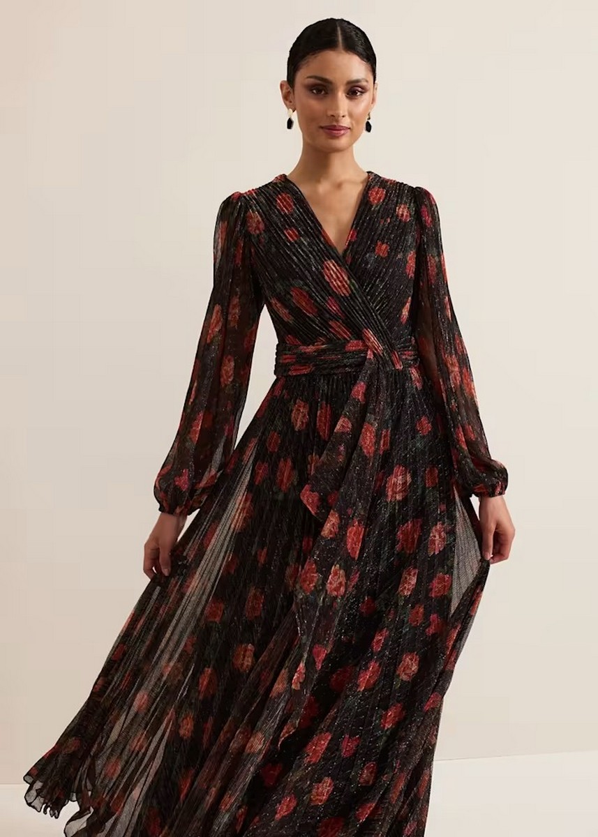 Phase Eight Γυναικείο Μαξι Φόρεμα Εμπριμέ Πλισέ Φλοράλ φωτογραφία