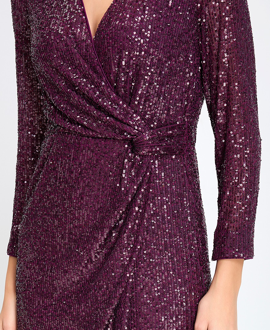 Γυναικείο Φόρεμα Midi Regular Fit με Παγιέτες και Βαθύ V Ντεκολτέ Μωβ φωτογραφία