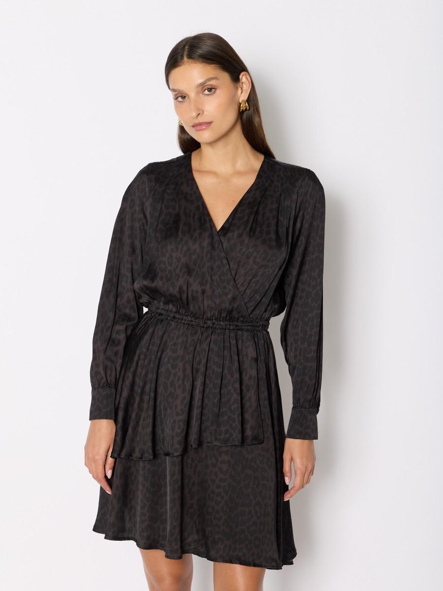 Berenice Berenice Γυναικείο Φόρεμα Με Animal Print Και Ασύμμετρα Βολάν