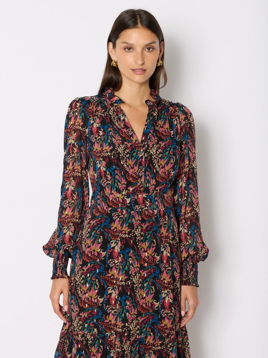 Berenice Γυναικείο Φόρεμα Long Με Λουλουδάτο Lurex Print Και Μακριά Μανίκια φωτογραφία