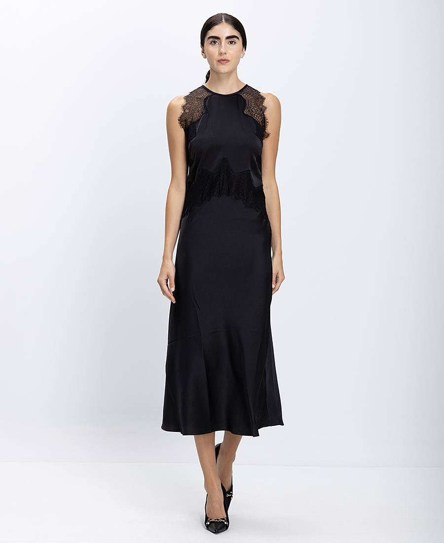 Boss Boss Γυναικείο Φόρεμα Midi Sleeveless Με Δαντελένιες Λεπτομέρειες Regular Fit