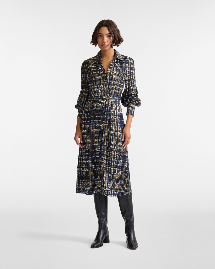 Harmont&Blaine Γυναικείο Σεμιζιέ Midi Με Ζώνη Και Μανίκια Puff Εμπριμέ φωτογραφία