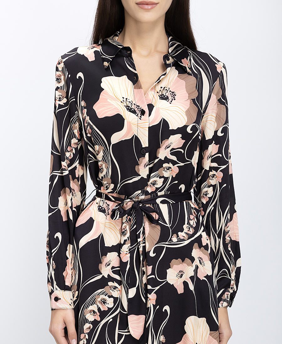 Γυναικείο Φόρεμα Σεμιζιέ Midi Με Ζώνη Και Floral Μοτίβο φωτογραφία