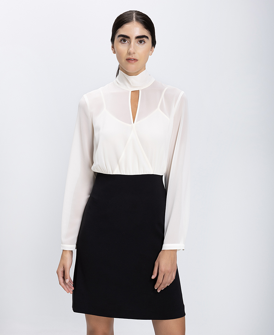 Penny Black Γυναικείο Φόρεμα Midi Με Δίχρωμο Σχέδιο & Διακριτικό Άνοιγμα Ντεκολτέ Regular Fit