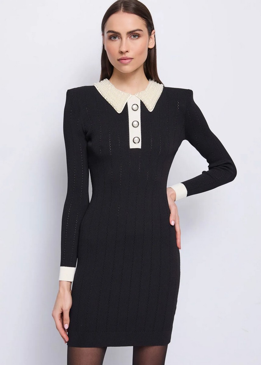 Gaudi Γυναικείο Πλεκτό Μίνι Φόρεμα Με Γιακά Πόλο Και Πέρλες