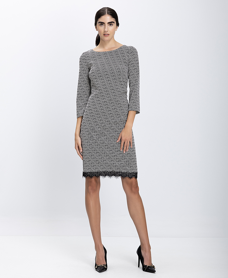 The Abito Γυναικείο Φόρεμα Midi Με Γεωμετρικό Μοτίβο & Δαντελένιο Τελείωμα Regular Fit φωτογραφία