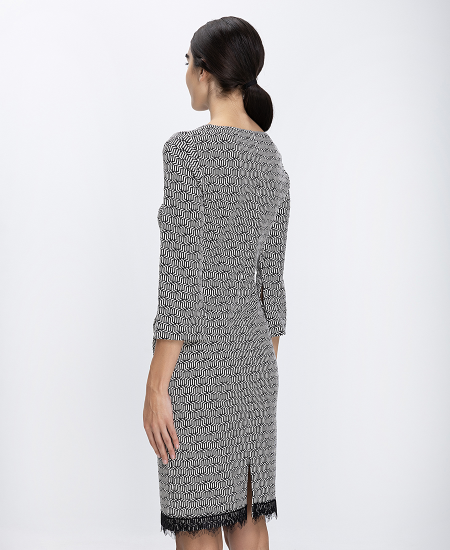 The Abito Γυναικείο Φόρεμα Midi Με Γεωμετρικό Μοτίβο & Δαντελένιο Τελείωμα Regular Fit φωτογραφία