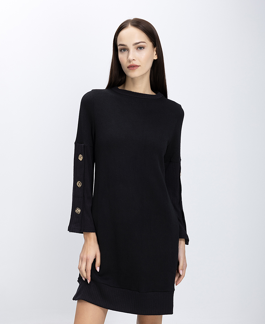 The Abito The Abito Γυναικείο Mini Φόρεμα Με Rib Λεπτομέρειες Και Κουμπιά Στα Μανίκια