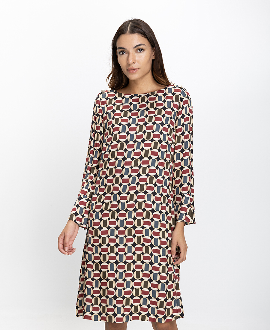 Elena Miro Elena Miro Γυναικείο Φόρεμα Regular Fit Με Γεωμετρικό Μοτίβο