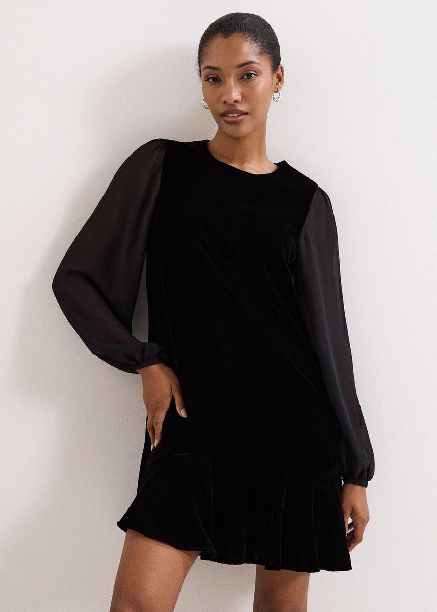 Phase Eight Phase Eight Γυναικείο Φόρεμα Από Βελούδο Με Διαφάνεια Στα Μανίκια