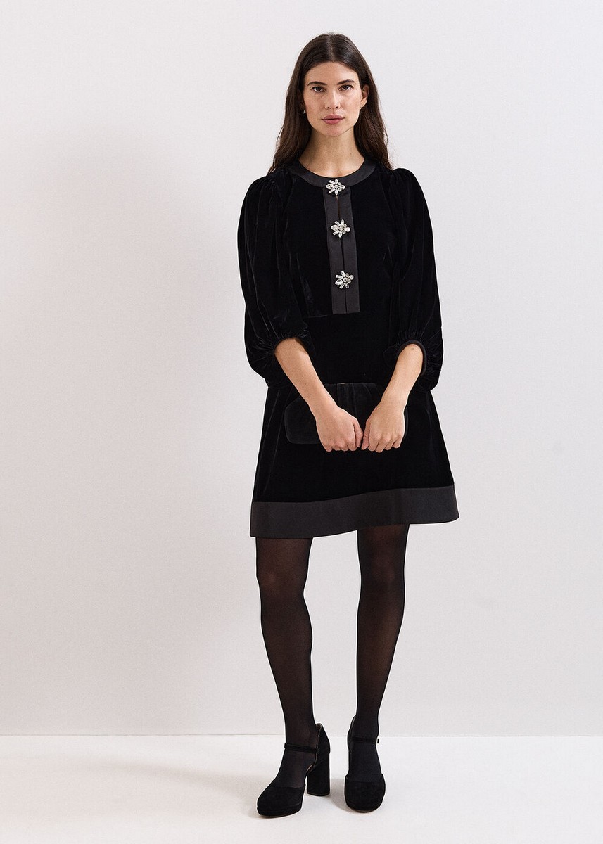 Phase Eight Phase Eight Γυναικείο Φόρεμα Από Βελούδο Και Διακοσμητικά Κουμπιά Κόσμημα