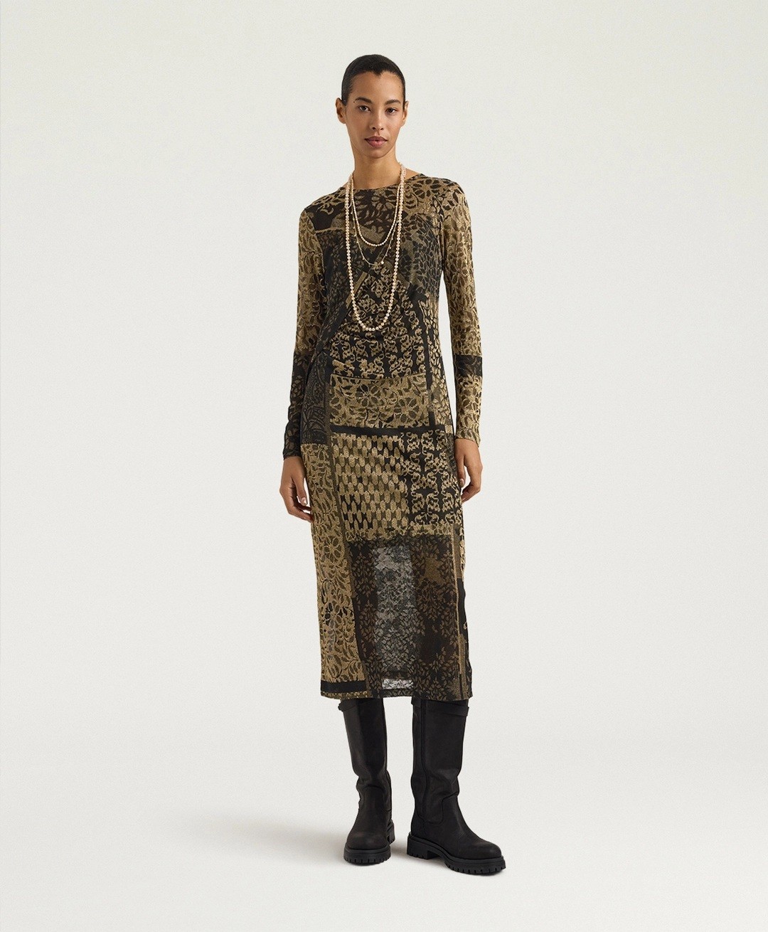Momoni Γυναικείο Midi Φόρεμα Με Lurex Jacquard Σχέδιο Regular Fit Για Βραδινές & Formal Εμφανίσεις