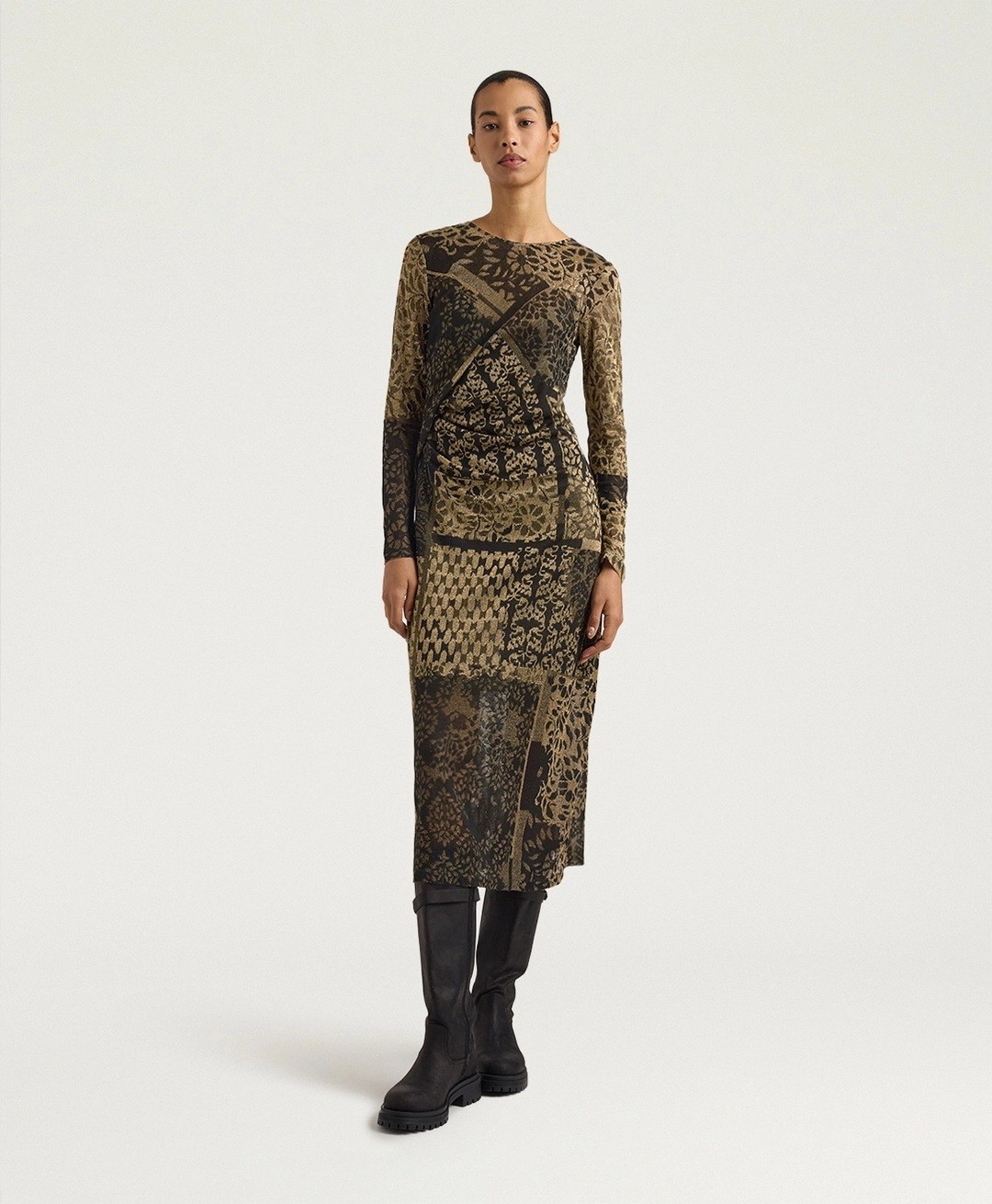 Momoni Momoni Γυναικείο Midi Φόρεμα Με Lurex Jacquard Σχέδιο Regular Fit Για Βραδινές & Formal Εμφανίσεις - 4