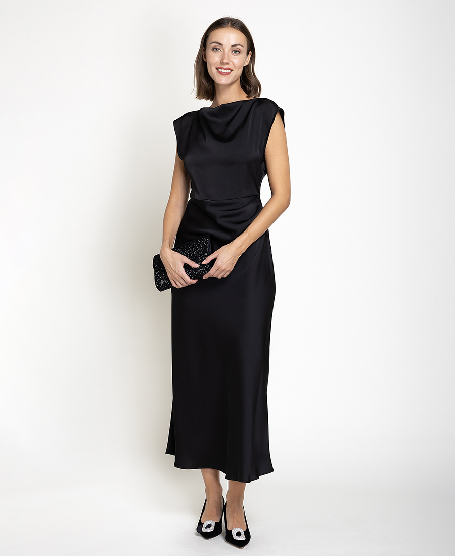 Pennyblack Γυναικείο Μαύρο Maxi Φόρεμα Mε Ντραπέ Λεπτομέρειες Για Βραδινές & Formal Εμφανίσεις