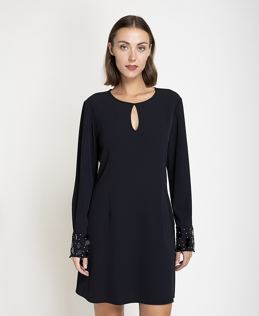 Pennyblack Γυναικείο Μαύρο Mini Φόρεμα Με Διακοσμητικές Παγιέτες Στις Μανσέτες Και Άνοιγμα Στην Πλάτη Για Βραδινές & Formal Εμφανίσεις