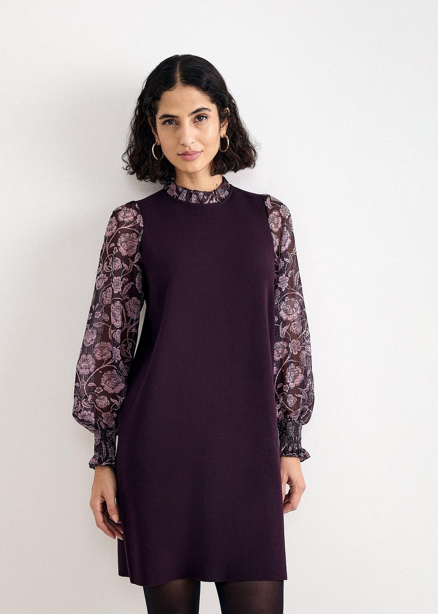 Phase Eight Γυναικείο Μωβ Πλεκτό Mini Φόρεμα Regular Fit Με Μακριά Μανίκια Για Smart Casual & Evening Εμφανίσεις