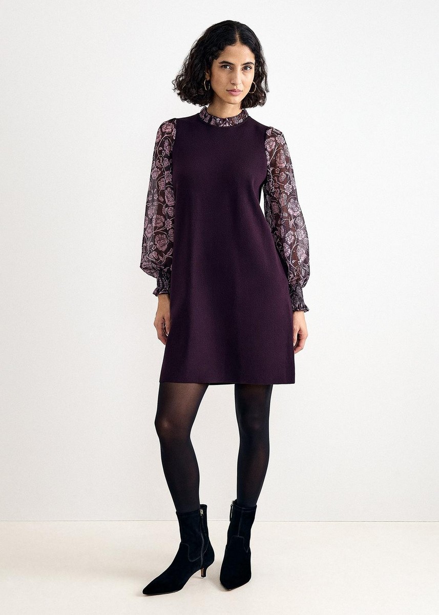 Phase Eight Γυναικείο Μωβ Πλεκτό Mini Φόρεμα Regular Fit Με Μακριά Μανίκια Για Smart Casual & Evening Εμφανίσεις